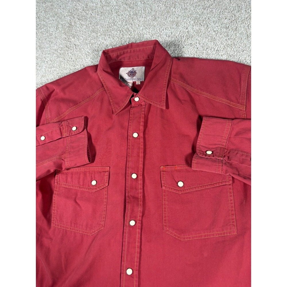 The Territory Ahead Mens Red Western Pearl Snap Long Sleeve Shirt Large VTG